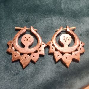 Ethnic Spiritual Tatto Wooden Stick Earrings. Red blood Earrings